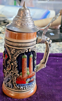 Vintage E. Bay Germany Beer Stein w/ Pewter Lid ~ Heidelberg Rathaus Relief