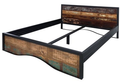 Industrial Altholz Bett massiv Doppelbett Vintage mehrfarbig groß 180x200