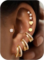 Ohrringe Set 18K Vergoldet 7 Paar Creolen Ohrstecker Hypoallergen Klein Schmuck