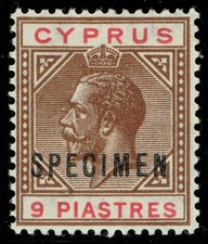 [st6514] CYPRUS 1922 SG 97s MNH 9 Piastres brown & carmine  "SPECIMEN"