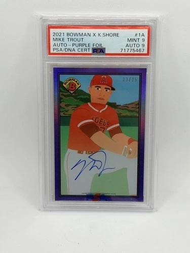 2021 Bowman x Keith Shore Purple Foil Mike Trout /25 Auto On Card PSA 9 Angels