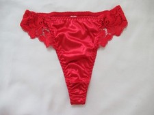 Vtg Victorias Secret Second Skin Satin 1997 thong Panties Red Lace size M