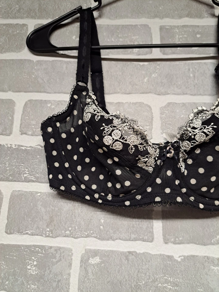 Felina Paramour Sweet Revenge Negro Blanco Lunares Con Aros Encaje Talla 34D Foto 4 de 4