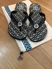 Tory Burch Flip Flops Rubber Thong Sandals Black White Size 7 and shoe bag