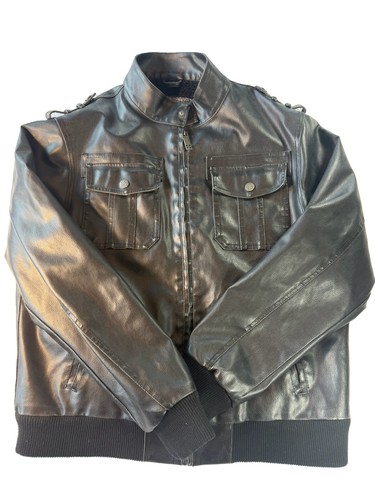 Whispering Smith XXL Faux Leather Bomber Jacket Sherpa Lined Black Flight