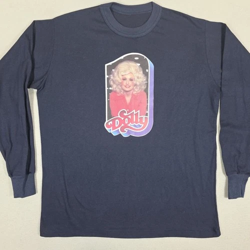 Dolly Parton Long Sleeve Shirt Blue Two Sided H 1970s vintage concert t-shirt, vintage, single stitch, B+ condition