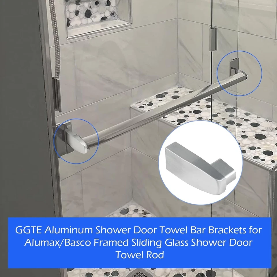 铝合金淋浴门毛巾杆支架适用于Alumax/Basco框架银色  — 第 3/4 张图片