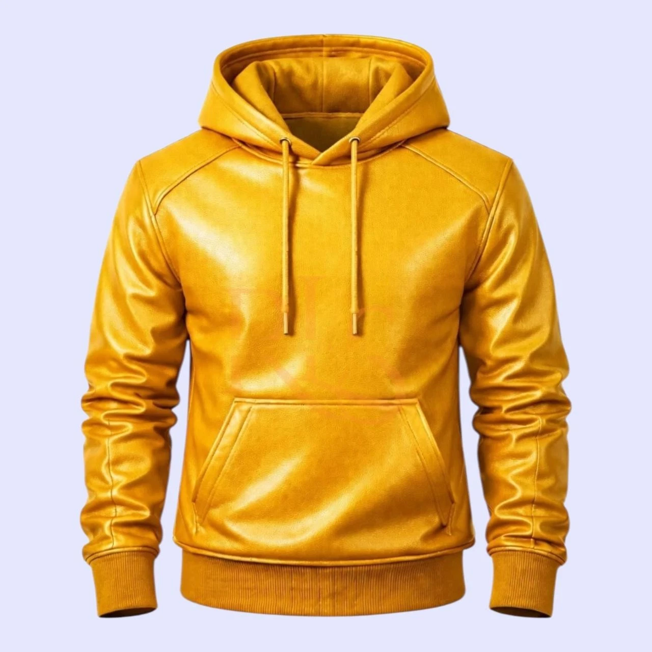 Men's Yellow Genuine Soft Lambskin Leather Causal Hoodie Classic Style Hoodie