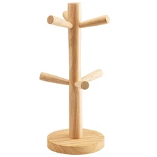 Wood Mug Tree Holder Coffee Mug Rack Wooden Stand with 6 Kitchen Hooks