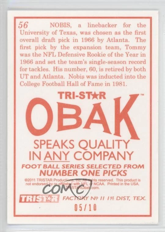 2011 TRI-STAR Obak Orange /10 Tommy Nobis #56 - Image 2 of 2