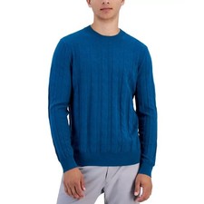 Alfani Men's Blue Knit Gem Textured Chevron Pullover Crewneck Sweater Size M