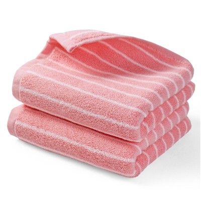 Hand Towels Luxury 2 Pack - Pink & White Striped Bathroom Towels for Girls Wo...
