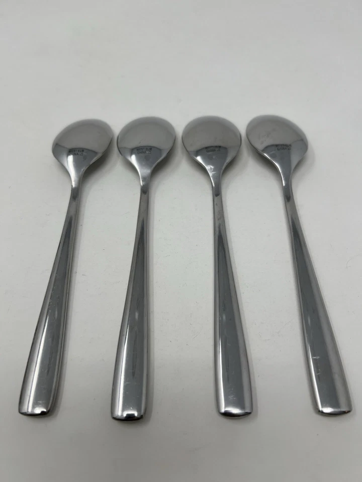 West Elm acero inoxidable PROMENADE 4 cucharas de sopa ovaladas Foto 2 de 3