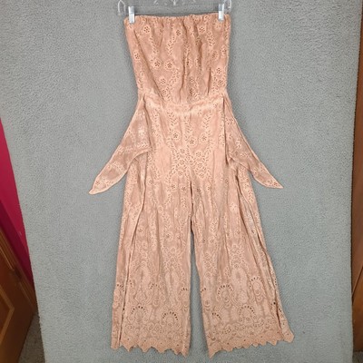 Young Fabulous Broke Jumpsuit Womens Small Pink Strapless Open Back Wide Leg