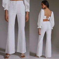 Maeve Anthropologie The Naomi Linen Blend Wide Leg Pants White Sz 6