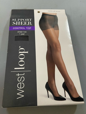 West Loop Support Sheer Control Top Pantyhose, Size B Jet Black
