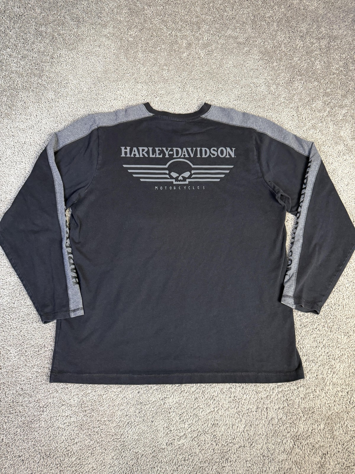 Harley-Davidson Shirt Mens XL Black Skull Wings Back Graphic Long Sleeve