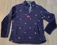 Joules Navy Quarter Snap Sweatshirt Embroidered Horses Corduroy US 10 UK 14