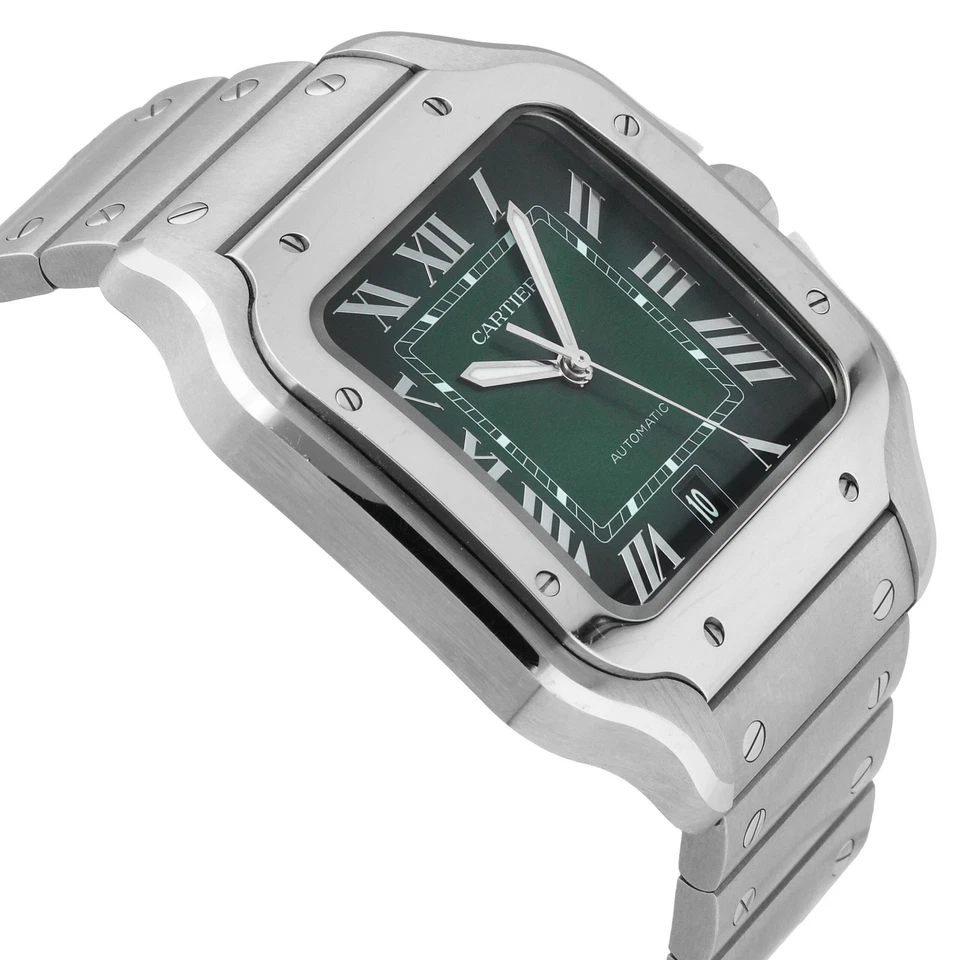 Reloj automático para hombre Cartier Santos De Cartier grande esfera verde WSSA0062-4072 Foto 3 de 4