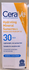 New Cerave Hydrating Mineral Sunscreen 30 SPF Face Lotion 2.5 fl oz 2/2028