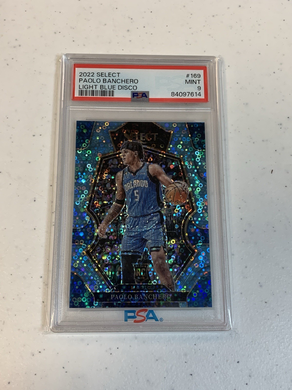 2022 Select Paolo Banchero Light Blue Disco Prizm Premier Level /99 Rookie PSA 9