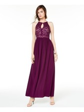 MORGAN & CO Womens Mermaid Maxi Dress Purple Sequined Halter Formal Printed 1