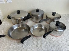 REVERE WARE 10 Pc Copper Clad Cookware Set Post 1968 Pots Lids Frying Pan USA