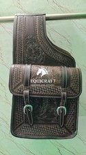 Dark Brown Floral Basketweave Tooled Leather Western Saddle Bag Trail