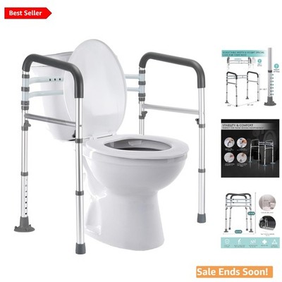 Adjustable Gray Toilet Safety Rails for Elderly Disabled Support Safety