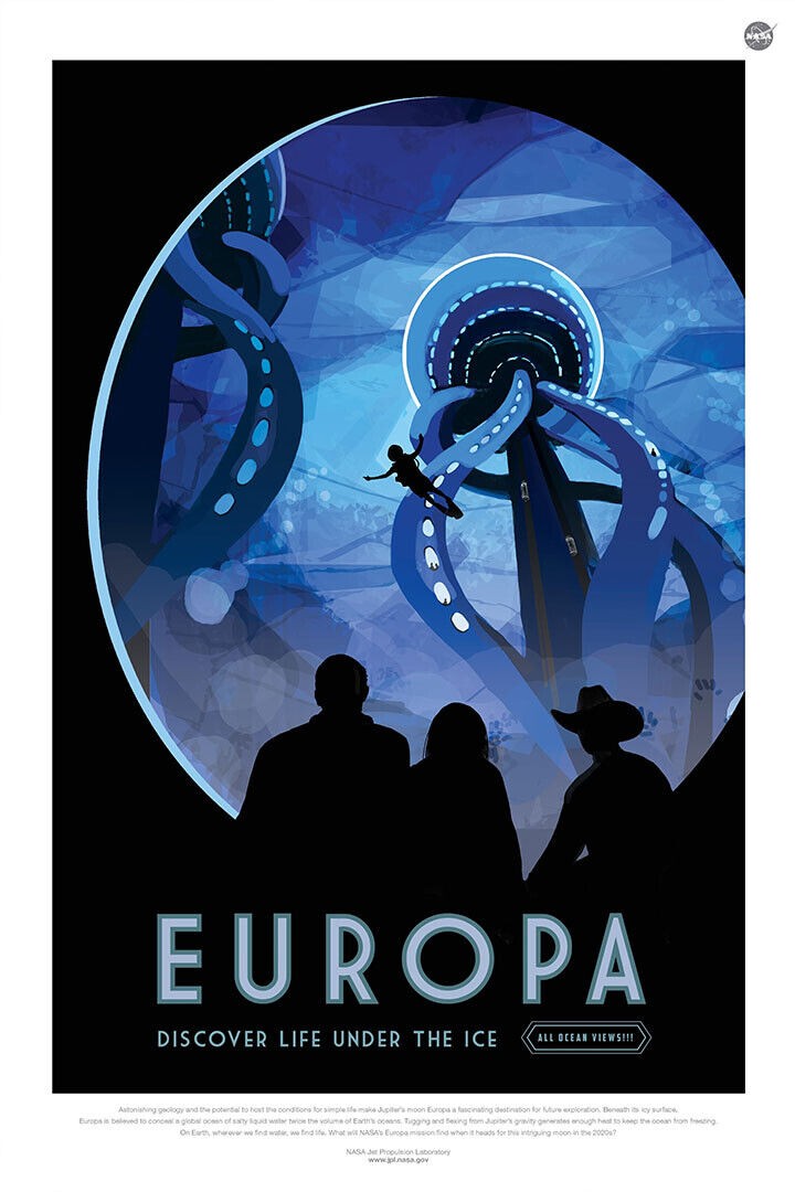 Nasa'S Groundbreaking Discovery: Life On Europa'S Icy Surface Revealed 6 606828 Europa Life Under The Ice Retro Space Exploration Nasa Wall Print Poster