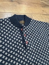 Vintage 80s Eddie Bauer Birdseye Wool Sweater Henley Large Blue Made In USA