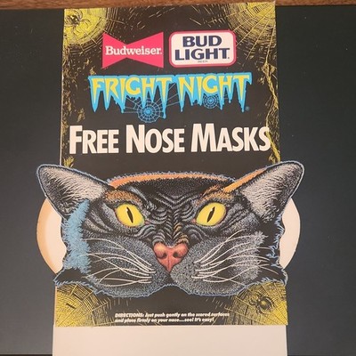 Budweiser Bud Light Fright Night Cat & Pumpkin Nose Masks Halloween Pre-1990