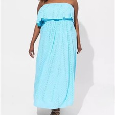 Torrid Women's Blue Maxi Eyelet Strapless Smocked Bodice Dress Plus Size 1x