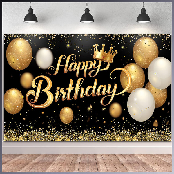 Geburtstagsdeko Banner Happy Birthday Schwarz Gold Party Dekoration ZubehöR Set-image