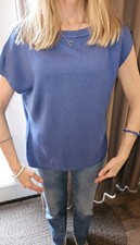 PRETTY GARDEN BLUE OFF THE SHOULDER Short Sleeve Top Blouse WOMENS SMALL S NWT