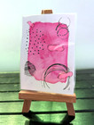 ACEO Art Trading Card Watercolor Original Painting Abstract Pink Pen Drawing — photo 3
