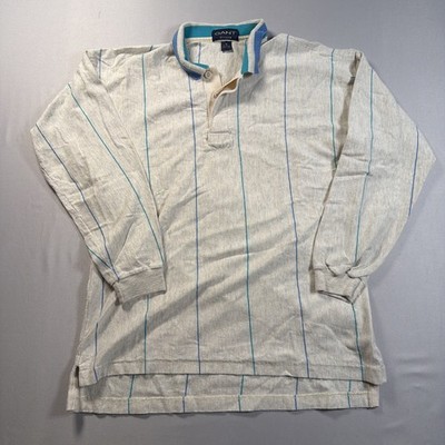 Vintage 80s Gant Rugger Polo Rugby Stripe Long Sleeve Shirt Size MEDIUM Beige US