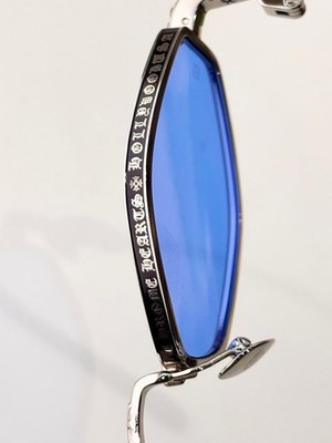 Chrome Hearts Sunglasses Blue Lens Silver Frame Made in Japan