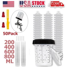 50pack CUPS Disposable Paint Spray Gun Cup Liners and Lid System (190 Mic)