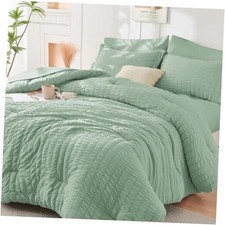 Queen Comforter Set Seersucker 7 Pieces, All Season Queen 88"x 88" Sage Green