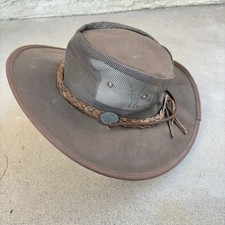 Barmah 1064 Foldaway Cattle Suede Cooler Leather Hat Brown Unisex Size Small