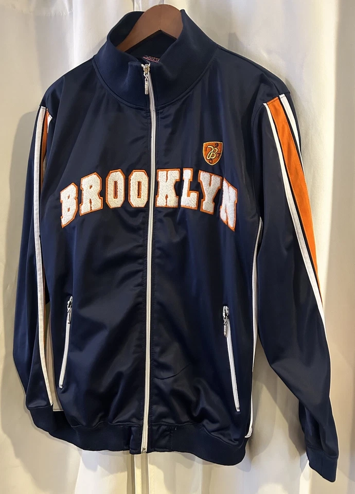 Chaqueta deportiva Brooklyn Xpress bordada con cremallera azul marino naranja para hombre M Foto 2 de 4