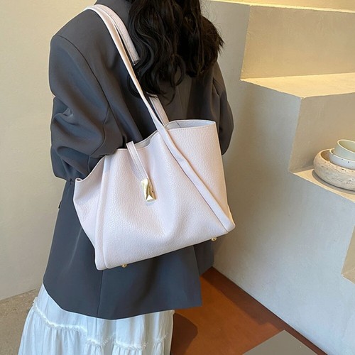 Elegant Simple PU Leather Handbag Solid Color Tote Bag Women's Shoulder Bag - Picture 3 of 9