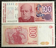 Argentina 100 Australes 1985-1991 Banknote World Paper Money UNC Currency Bill