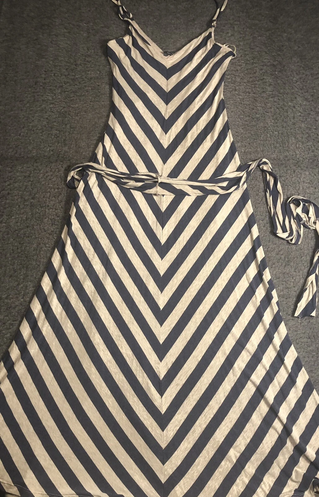 OFF WHITE Maxi abito lungo in jersey Matty M donna taglia XS a righe blu e bianco scollo a V