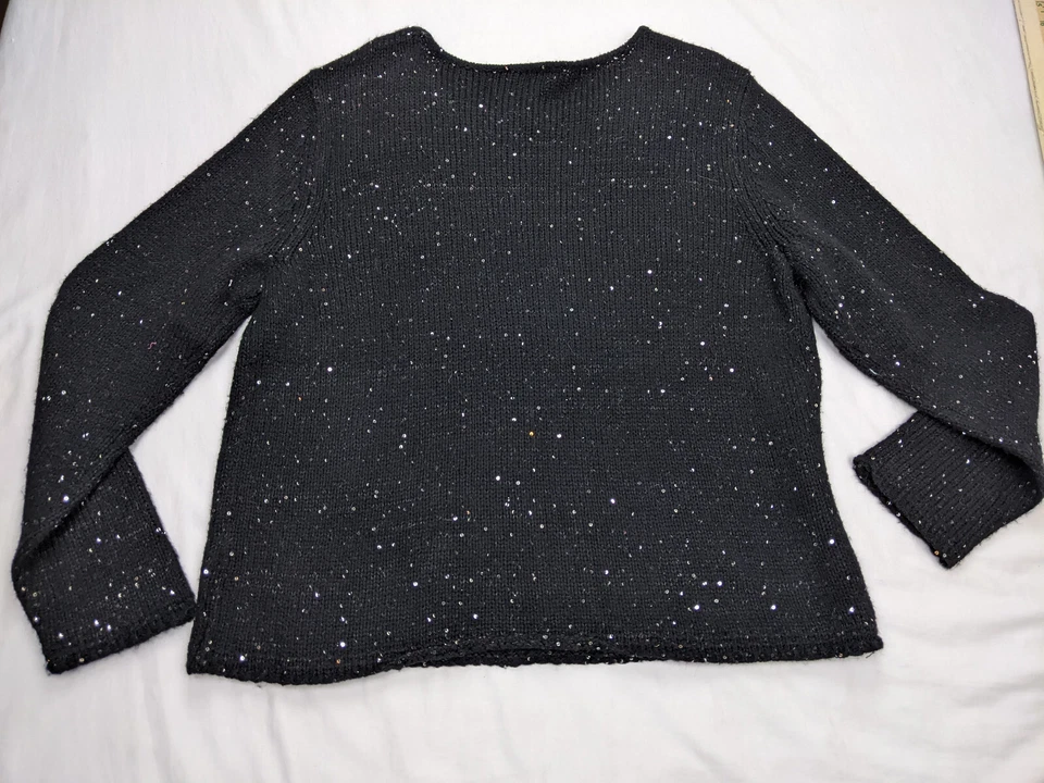 Narciso Rodriguez for DesigNation Sequin Sweater Black XL Sparkle Holiday Knit - Image 4 of 4