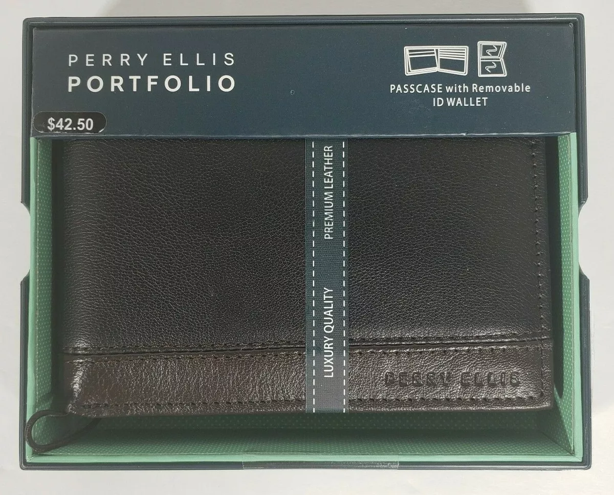 New Perry Ellis Portfolio Leather Passcase Wallet W Removable ID
