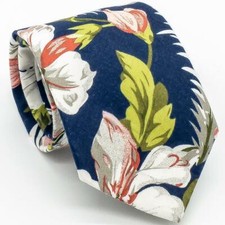 Blue Cotton Floral Tie Wedding Spring 3"