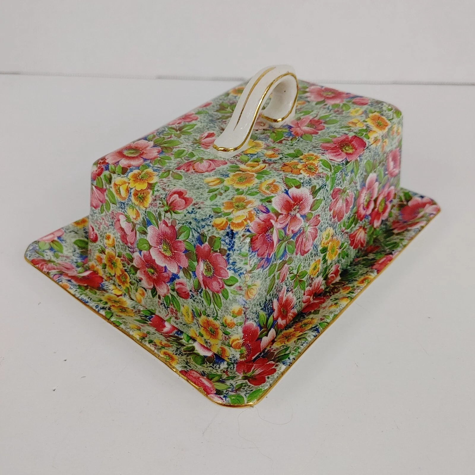 Chintz Lord Nelson Butter/Cheese Dish Yellow/Pink/Blue Floral Briar Rose