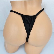 Vintage MGT Industries Black Satin String Bikini Thong Panties Silky Panty L 7